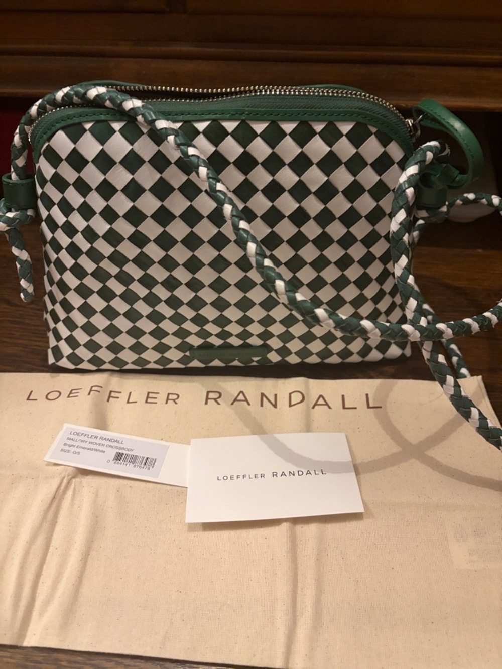 Loeffler Randall Green and White Woven Crossbody